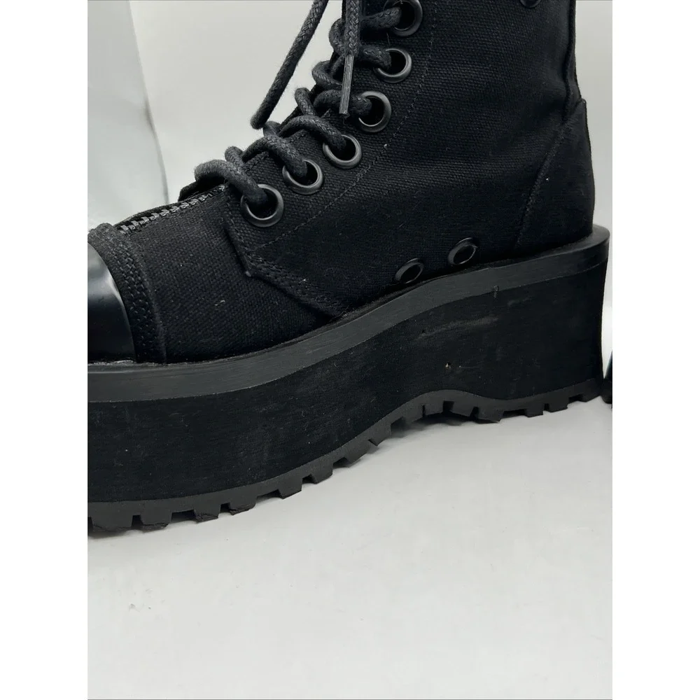 Demonia GRAVEDIGGER-10 Platform Lace Up Ankle Black Metal Toe Cap Sz 4